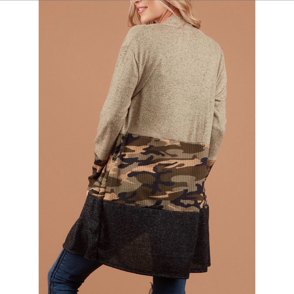 PLUS SIZE Olive black Marled waffle knit duster - Picture 6 of 7